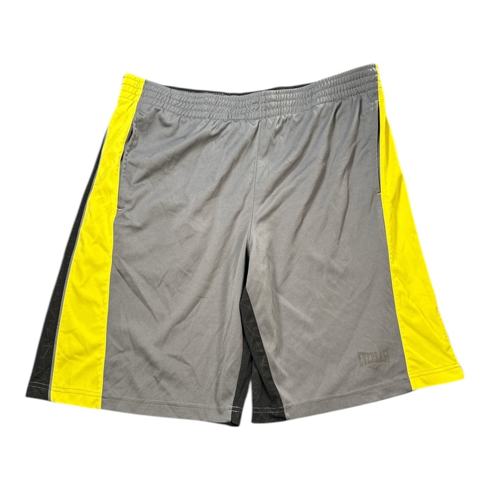 Everlast‎ Mens Gray Athletic Shorts With Yellow Trim Size Large Workout Gym